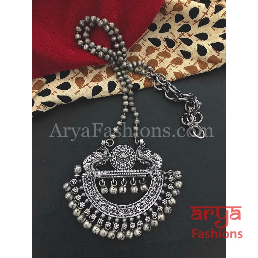 Rubina Oxidized Silver Tribal Pendant Necklace with Chain