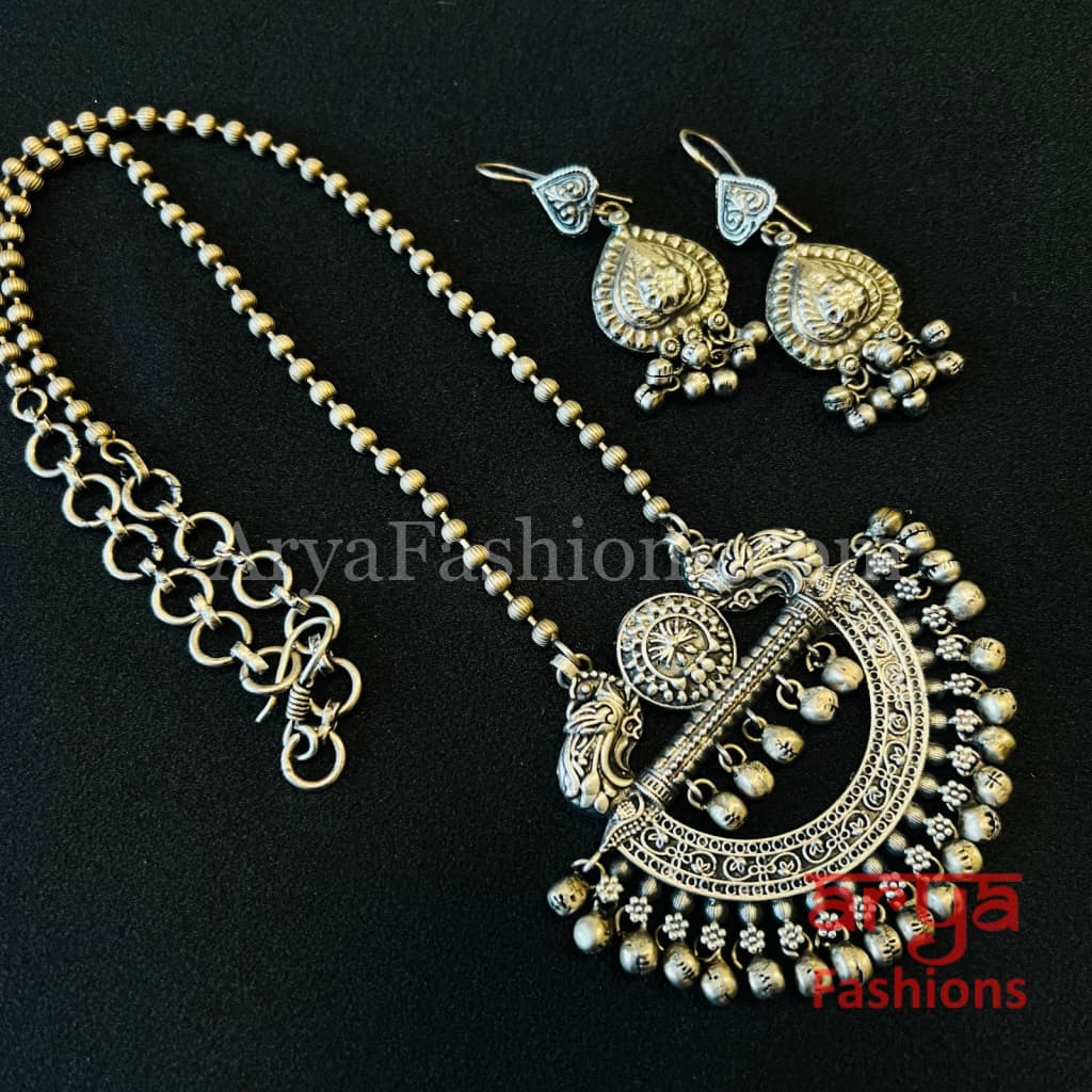 Rubina Oxidized Silver Tribal Pendant Necklace with Chain