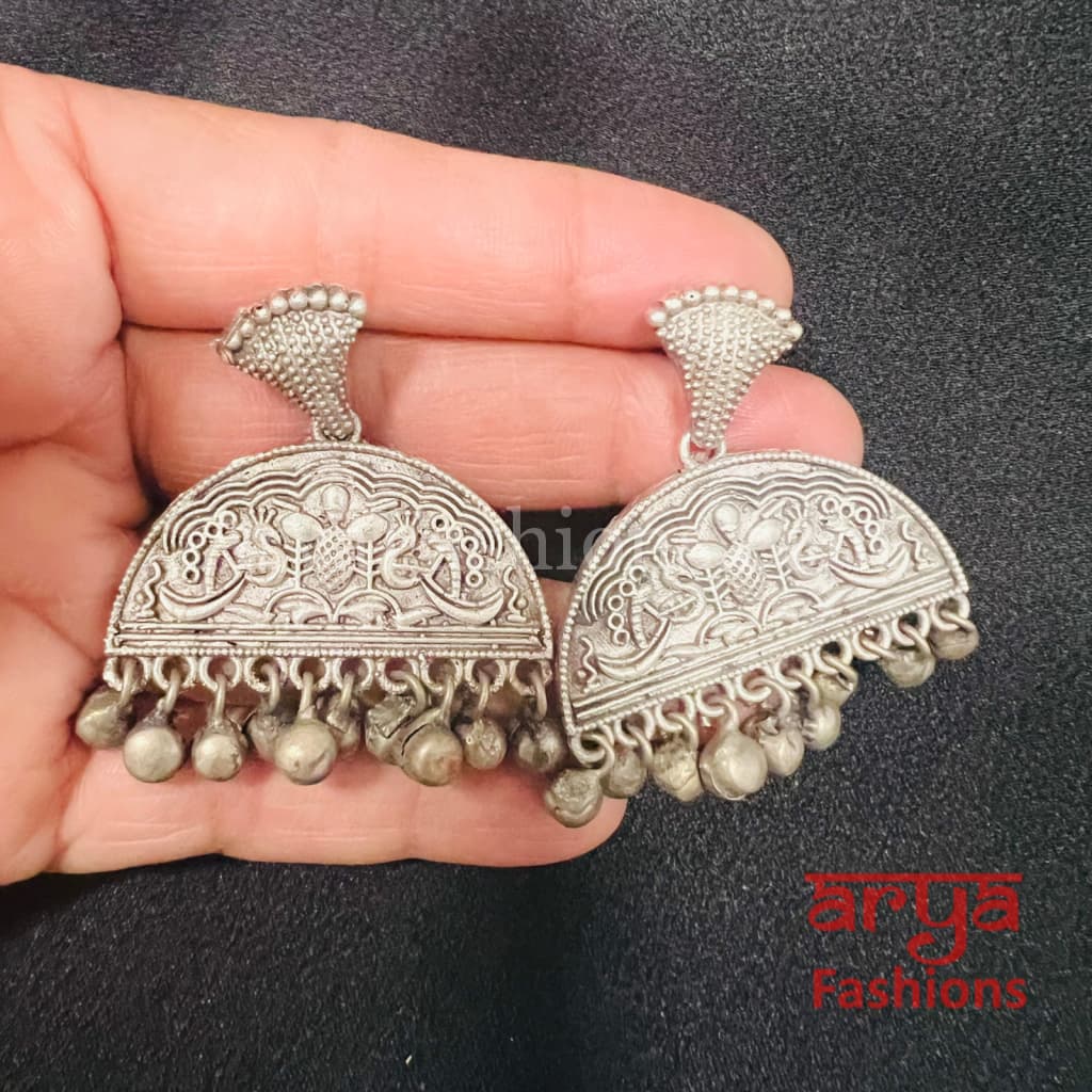 Rubina Silver Oxidized Chandbali