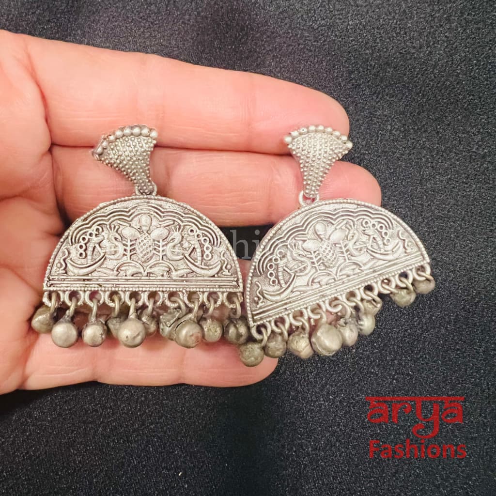 Rubina Silver Oxidized Chandbali