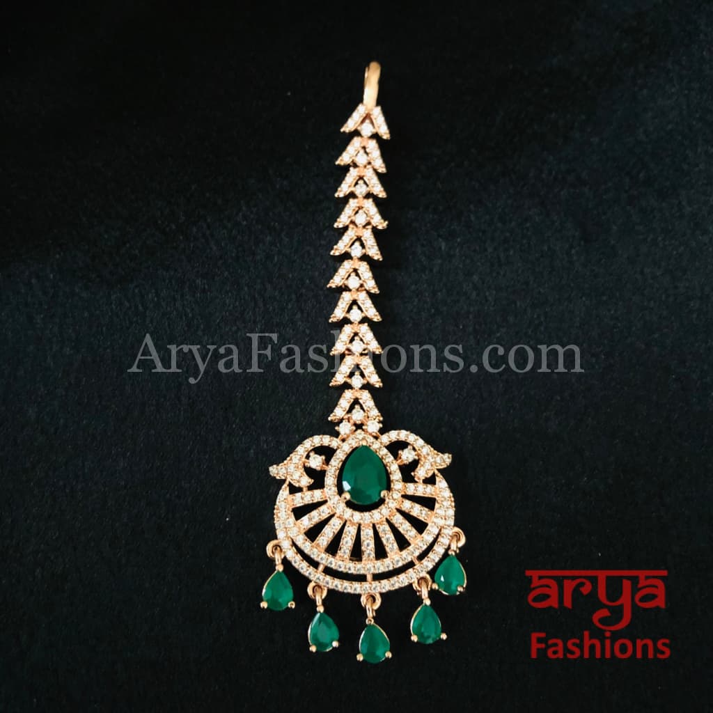 Ruby Emerald CZ Mang Tika in Rose Gold