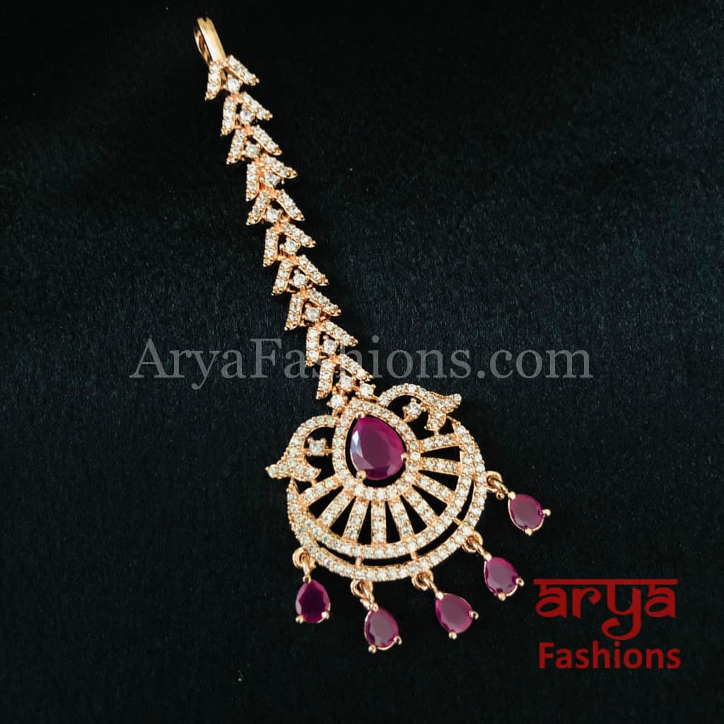 Ruby Emerald CZ Mang Tika in Rose Gold