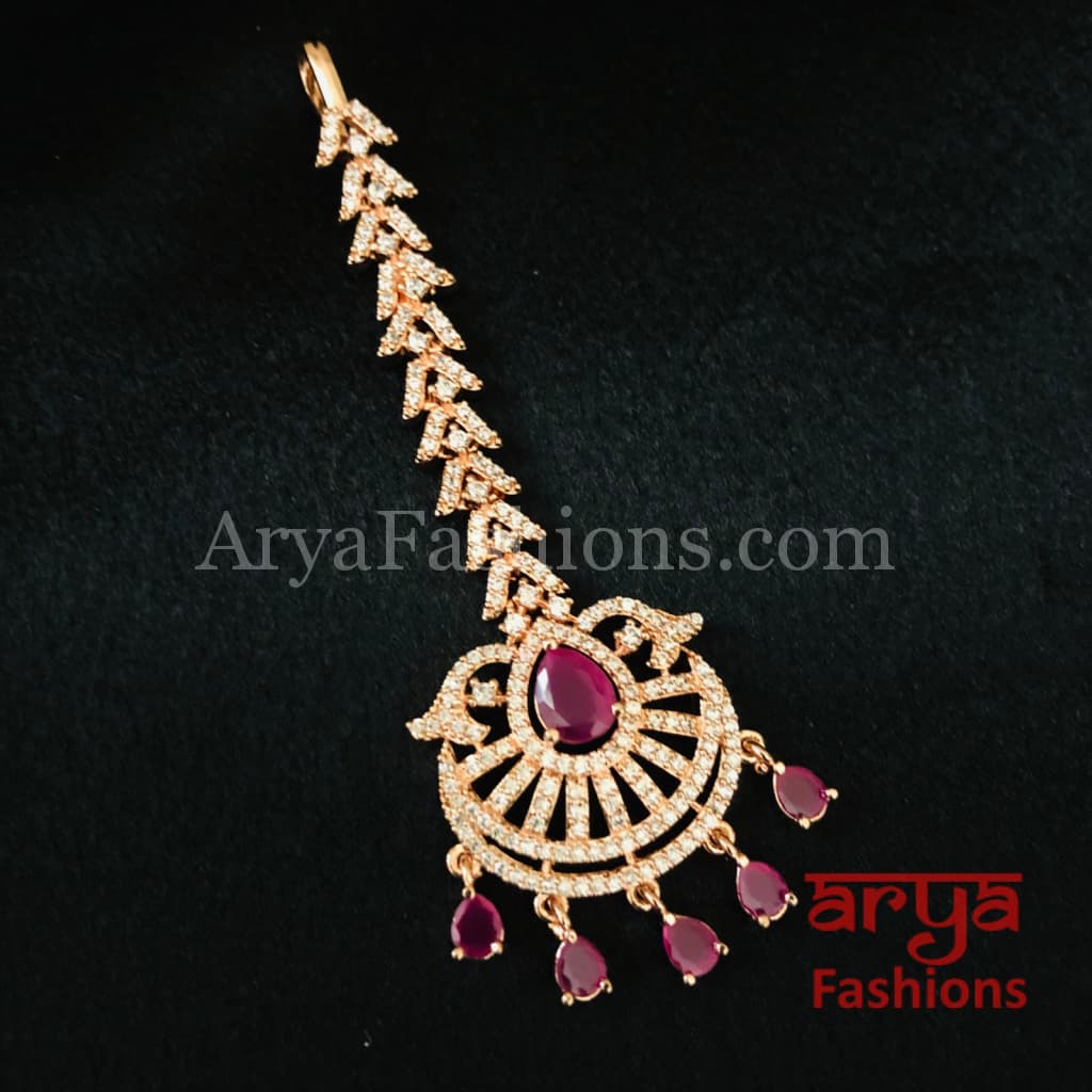 Ruby Emerald CZ Mang Tika in Rose Gold