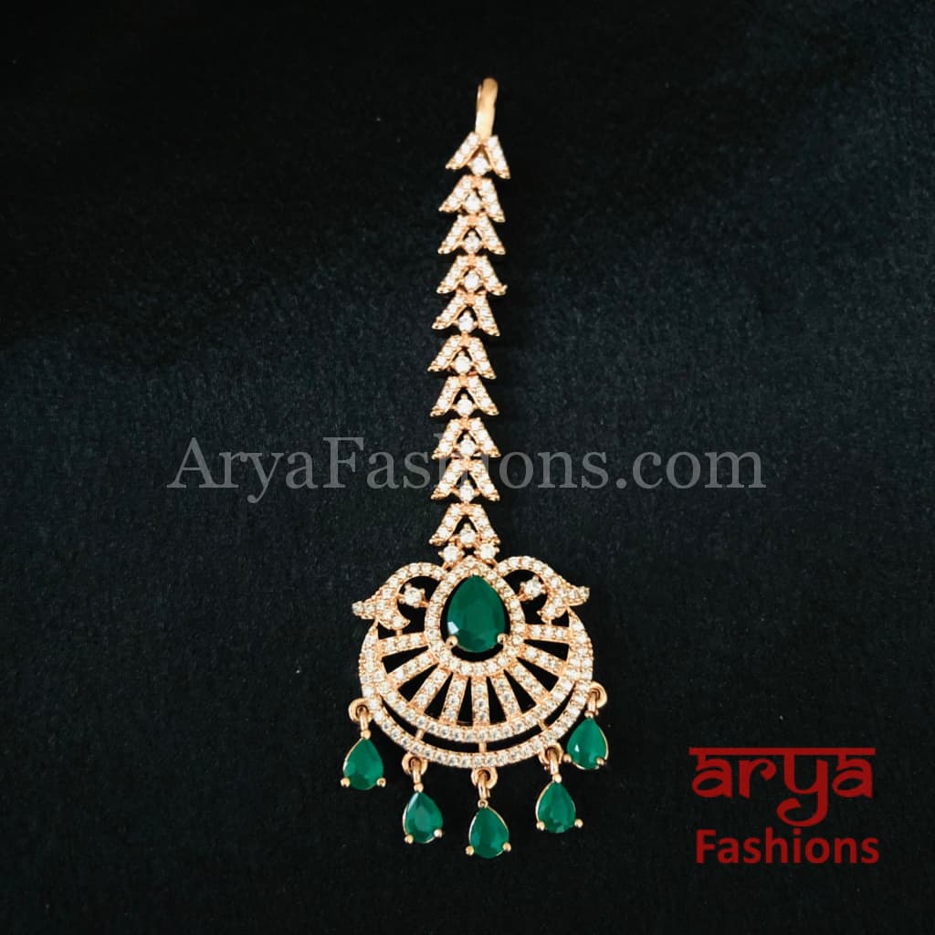 Ruby Emerald CZ Mang Tika in Rose Gold
