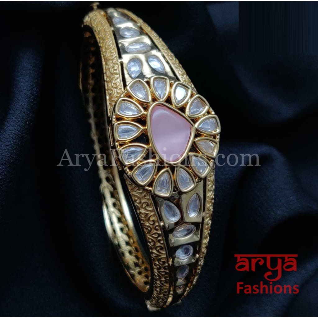 Ruby Emerald Golden Jadau Bracelet Kundan stones
