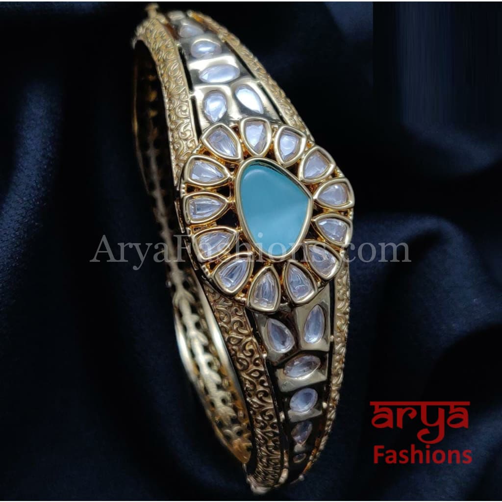 Ruby Emerald Golden Jadau Bracelet Kundan stones