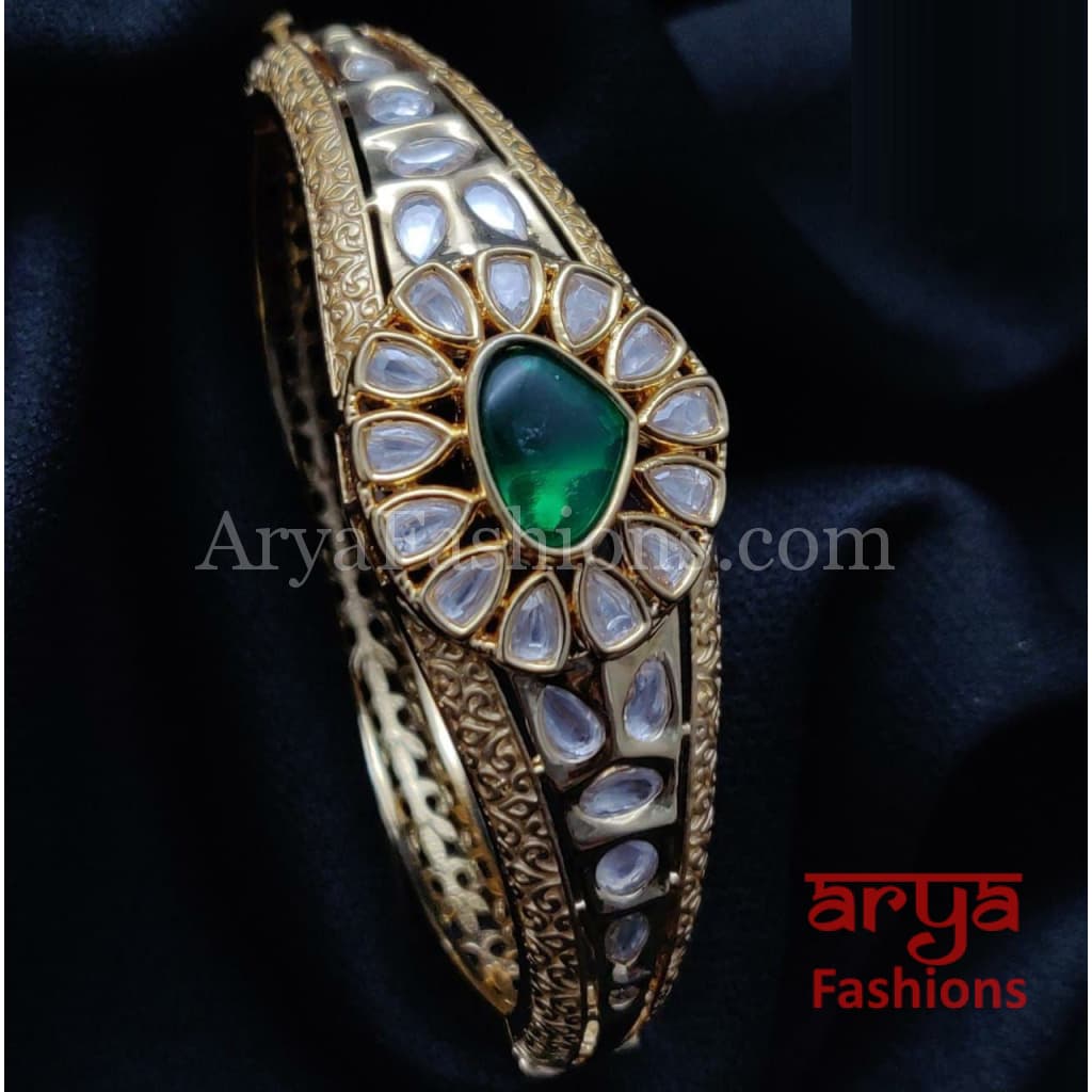Ruby Emerald Golden Jadau Bracelet Kundan stones