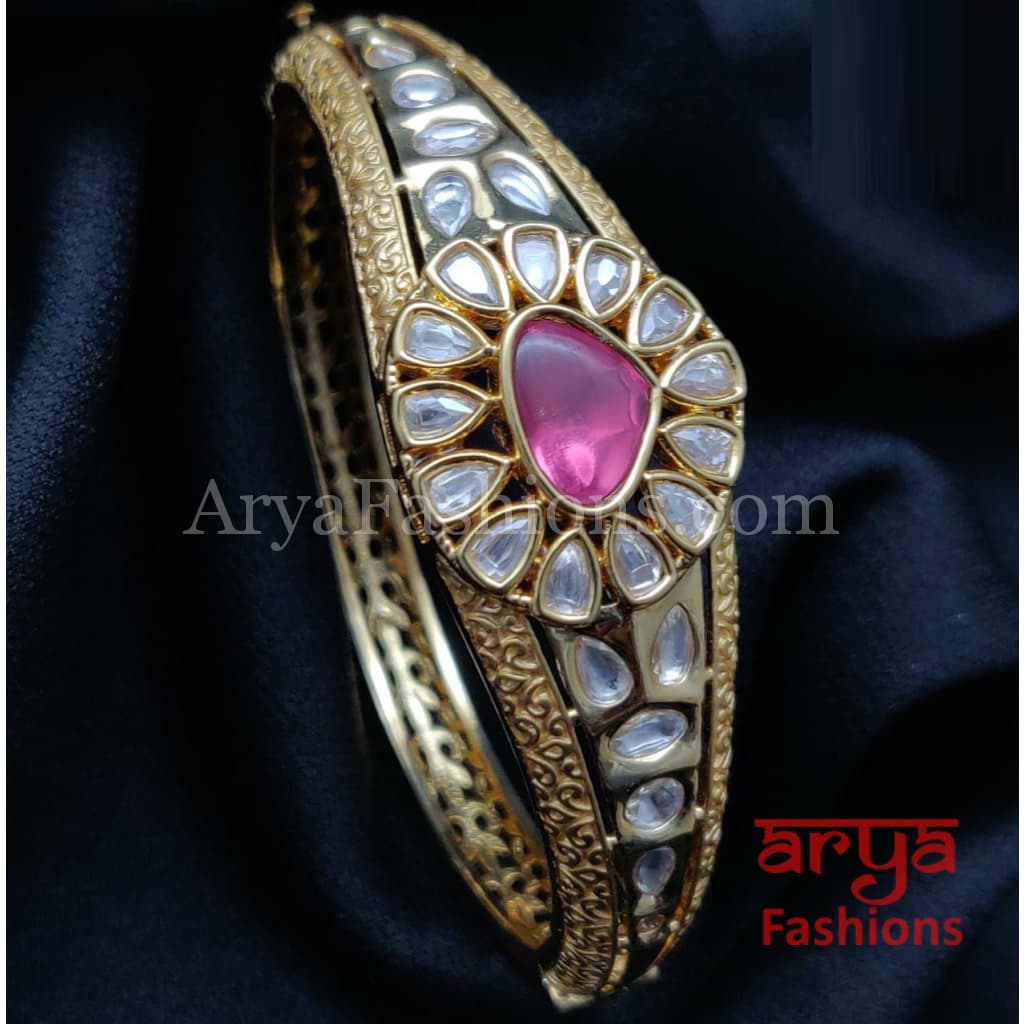 Ruby Emerald Golden Jadau Bracelet Kundan stones