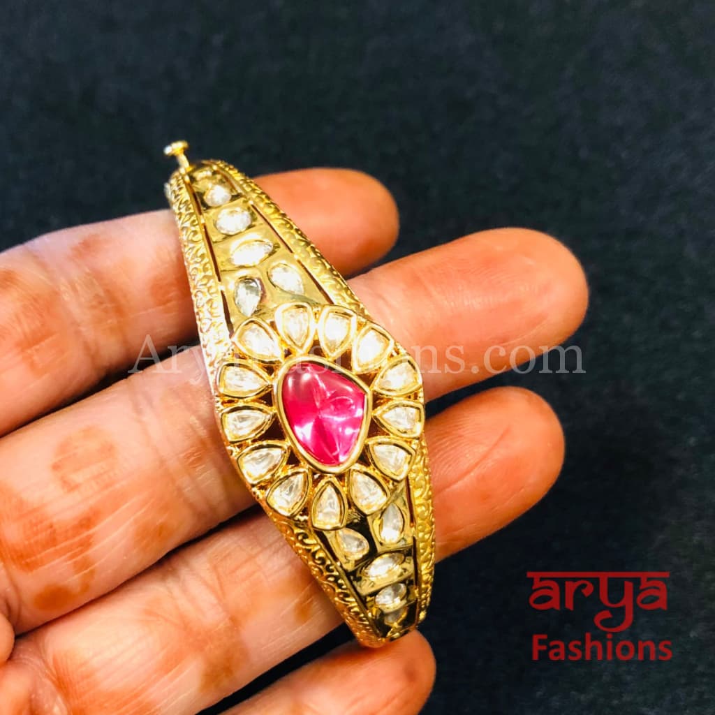Ruby Emerald Golden Jadau Bracelet Kundan stones
