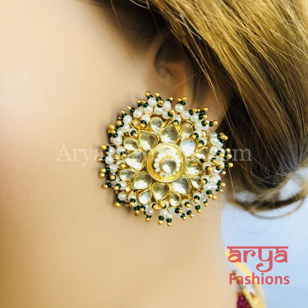 Ruby Kundan Pearl Choker with Stud Earrings