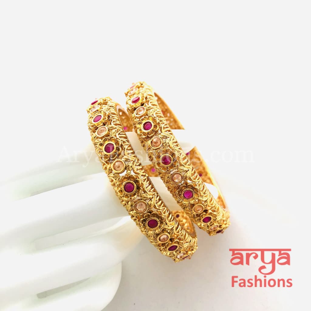 Ruby Kundan Rajwadi Bangles Pair of 2