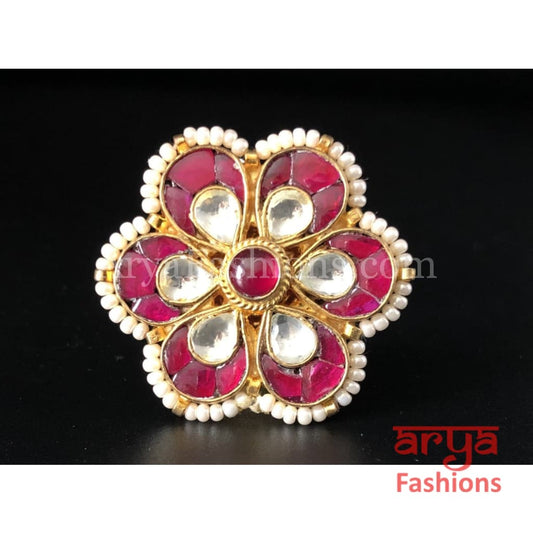 Ruby Meenakari Pearl Golden Ring