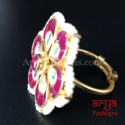 Ruby Meenakari Pearl Golden Ring