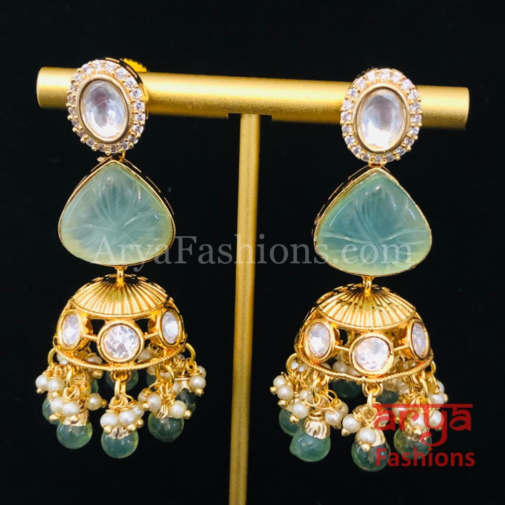 Ruby Pacchi Kundan Jhumka Earrings/ Emerald Green Earrings