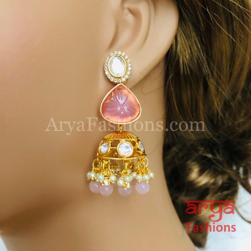 Ruby Pacchi Kundan Jhumka Earrings/ Emerald Green Earrings