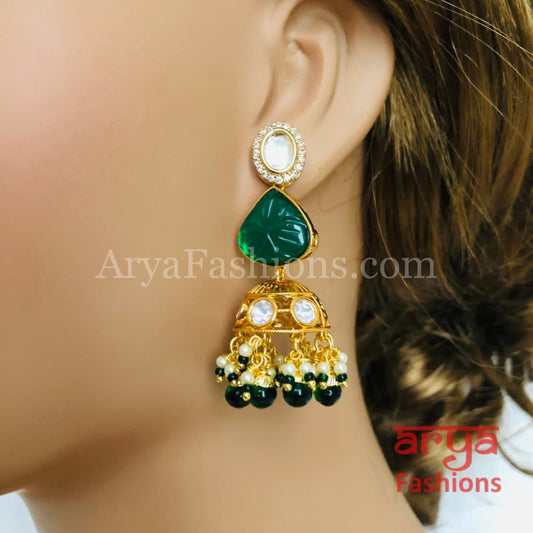 Ruby Pacchi Kundan Jhumka Earrings/ Emerald Green Earrings