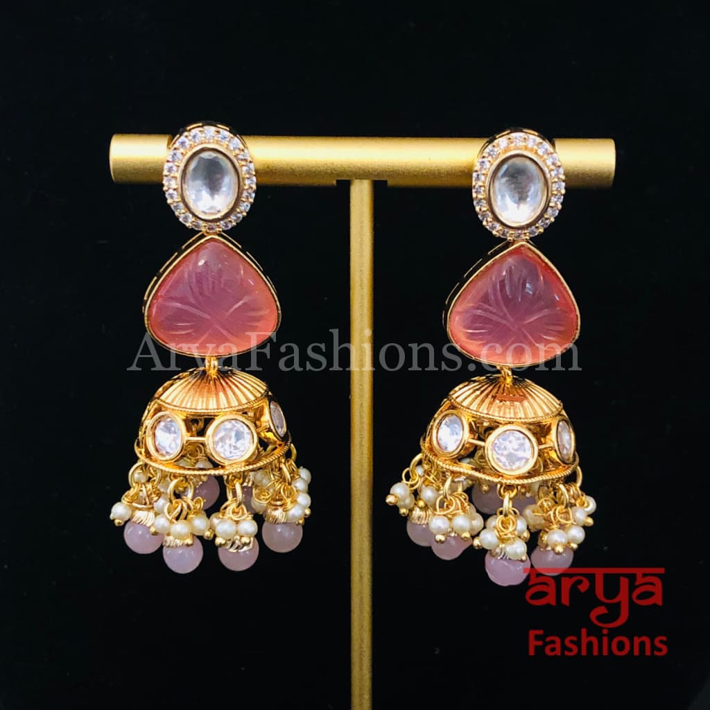 Ruby Pacchi Kundan Jhumka Earrings/ Emerald Green Earrings