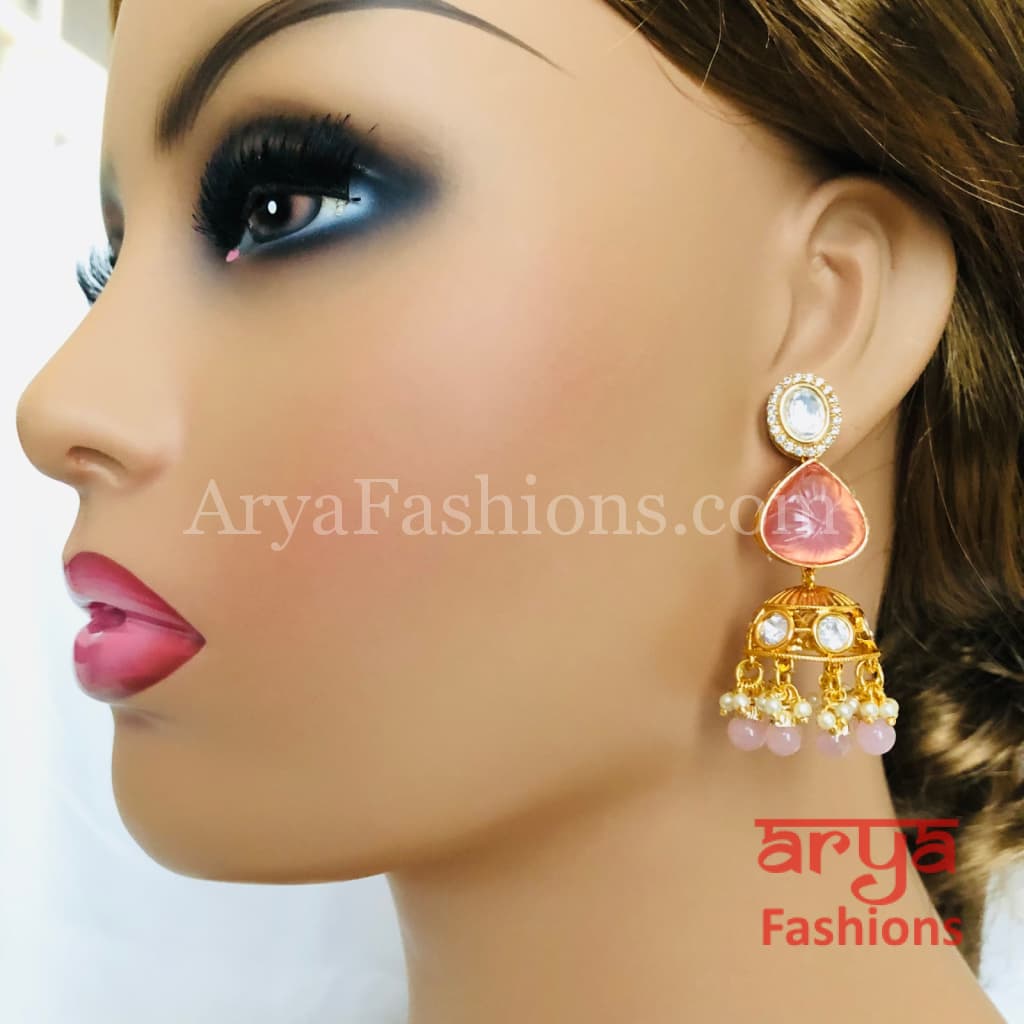 Ruby Pacchi Kundan Jhumka Earrings/ Emerald Green Earrings