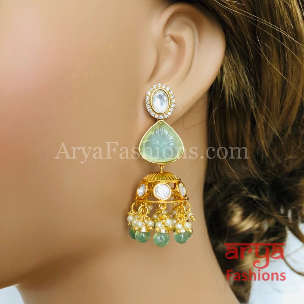 Ruby Pacchi Kundan Jhumka Earrings/ Emerald Green Earrings