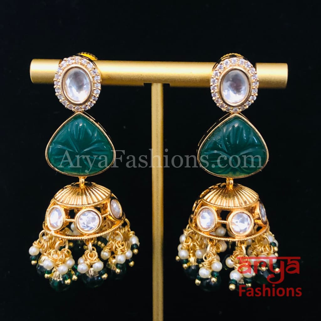 Ruby Pacchi Kundan Jhumka Earrings/ Emerald Green Earrings