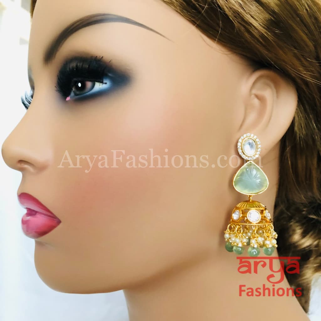 Ruby Pacchi Kundan Jhumka Earrings/ Emerald Green Earrings