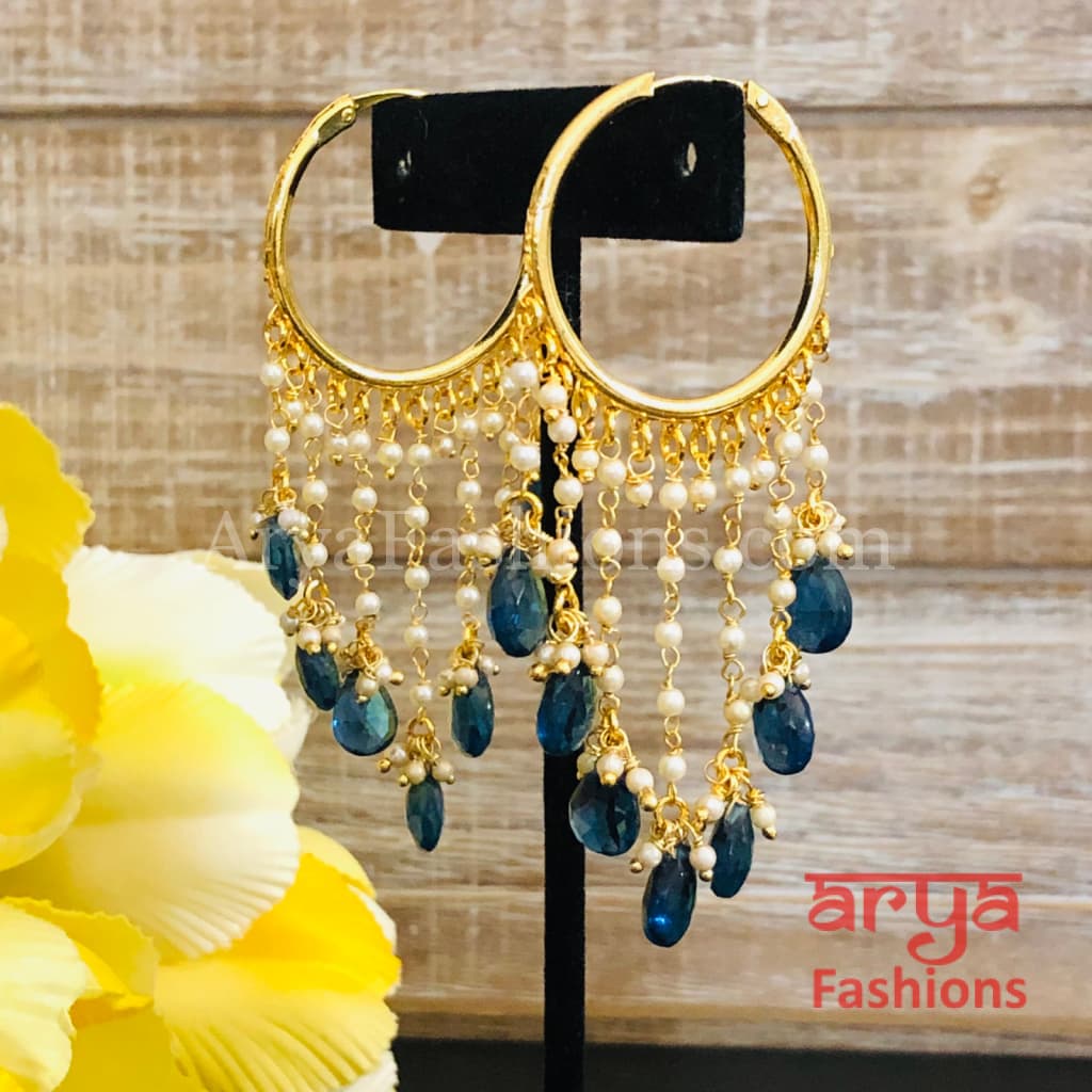Ruhi Long Golden Balis with Colorful crystal beads