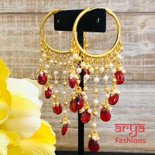 Ruhi Long Golden Balis with Colorful crystal beads