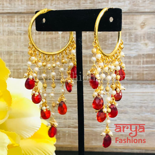 Ruhi Long Golden Balis with Colorful crystal beads