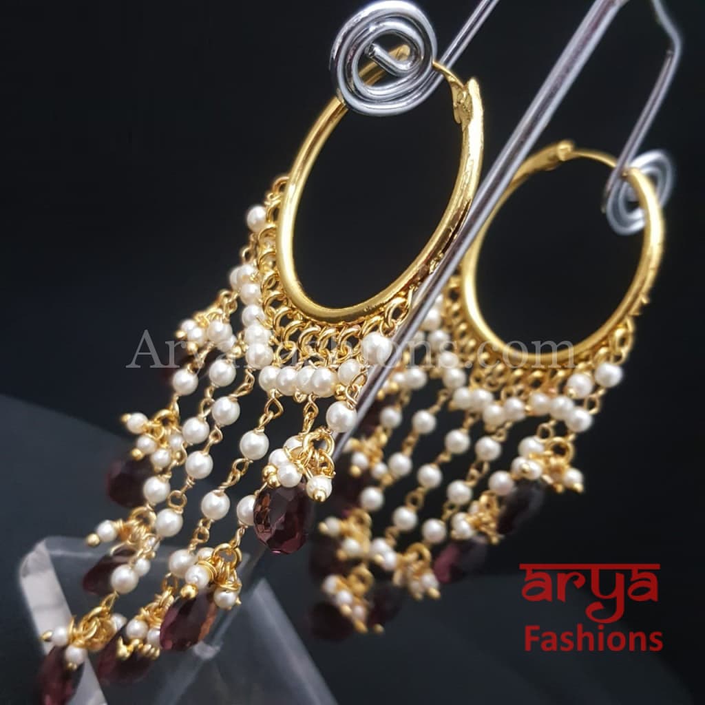 Ruhi Long Golden Balis with Colorful crystal beads