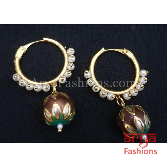 Ruhi Small Golden Balis with Meenakari Balls