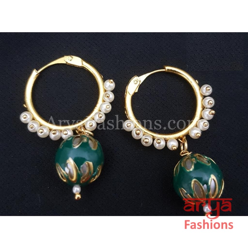Ruhi Small Golden Balis with Meenakari Balls
