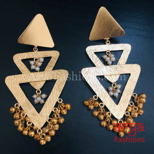 Rumi Golden Fusion Indian Earrings with Pearl and Ghungroo beads