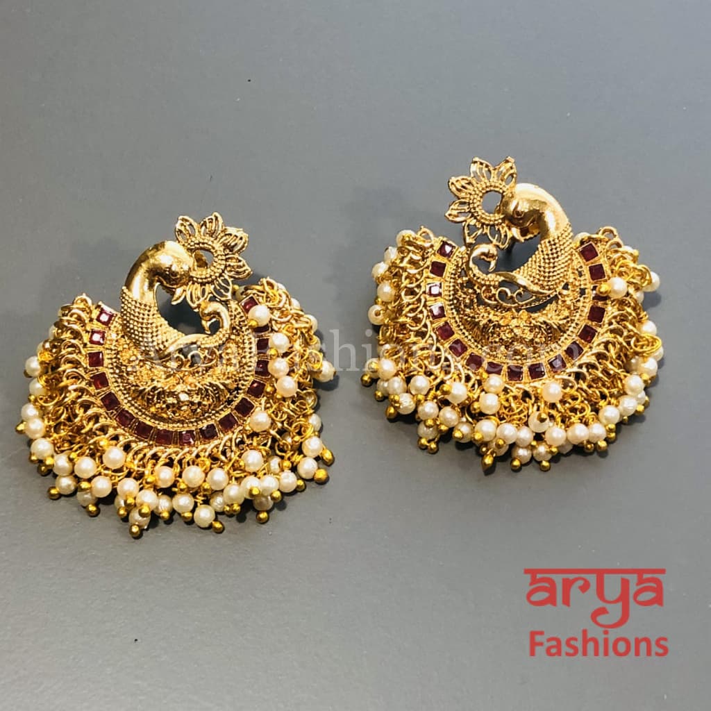 Saba Amrapali Inspired Golden Polki Chandbali Earrings