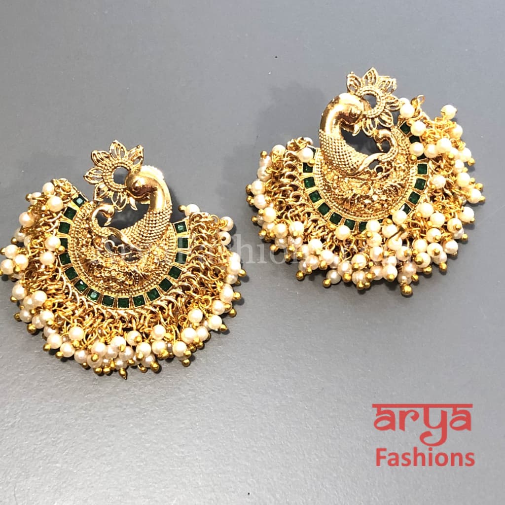 Saba Amrapali Inspired Golden Polki Chandbali Earrings