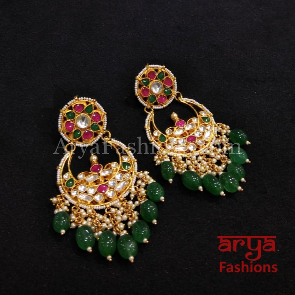Saba Bridal Emerald Kundan Chandbali/ Pacchi Earrings