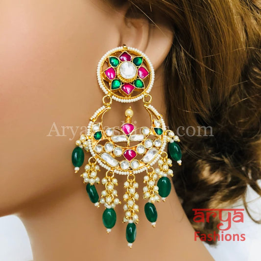 Saba Bridal Emerald Kundan Chandbali/ Pacchi Earrings