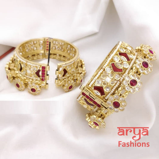 Saba Bridal Rajwadi Ruby Kundan Jadau Kada with and stones