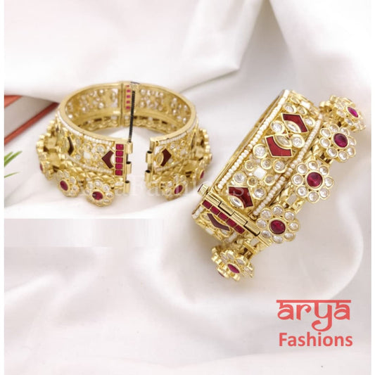 Saba Bridal Rajwadi Ruby Kundan Jadau Kada with and stones