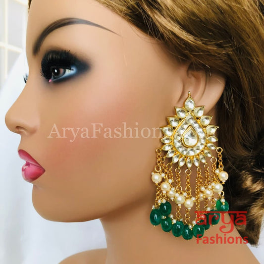 Saba Royal Emerald Kundan Pearl Chandbali