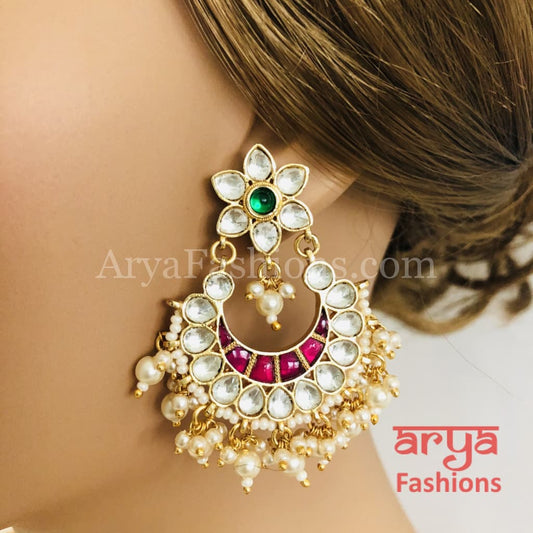 Saba Ruby pearl Jadau Kundan Chandbalis