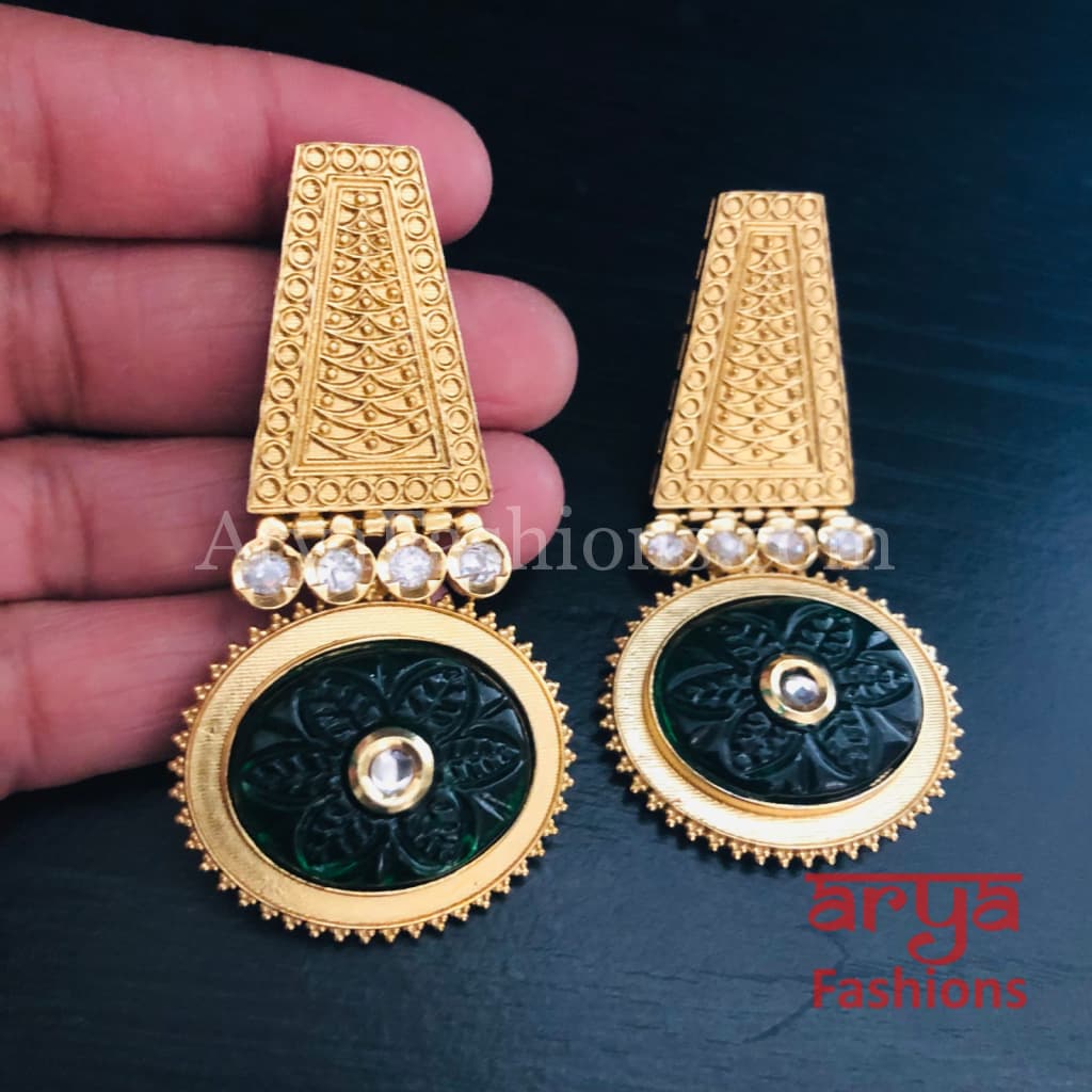 Sabia Kundan Earrings with Handcarved stone/ Amrapali Inspired