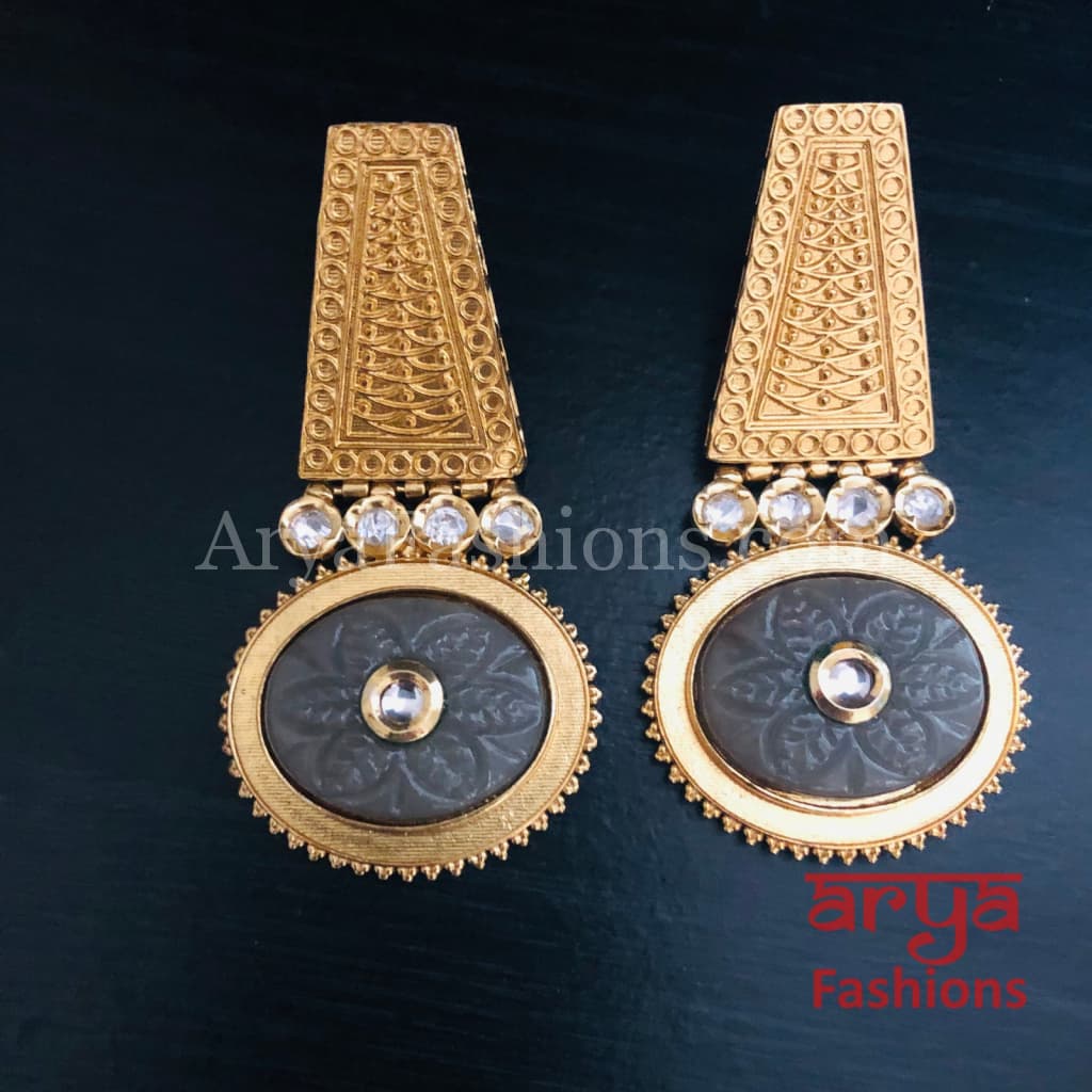 Sabia Kundan Earrings with Handcarved stone/ Amrapali Inspired