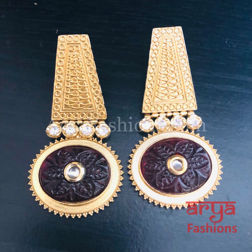 Sabia Kundan Earrings with Handcarved stone/ Amrapali Inspired