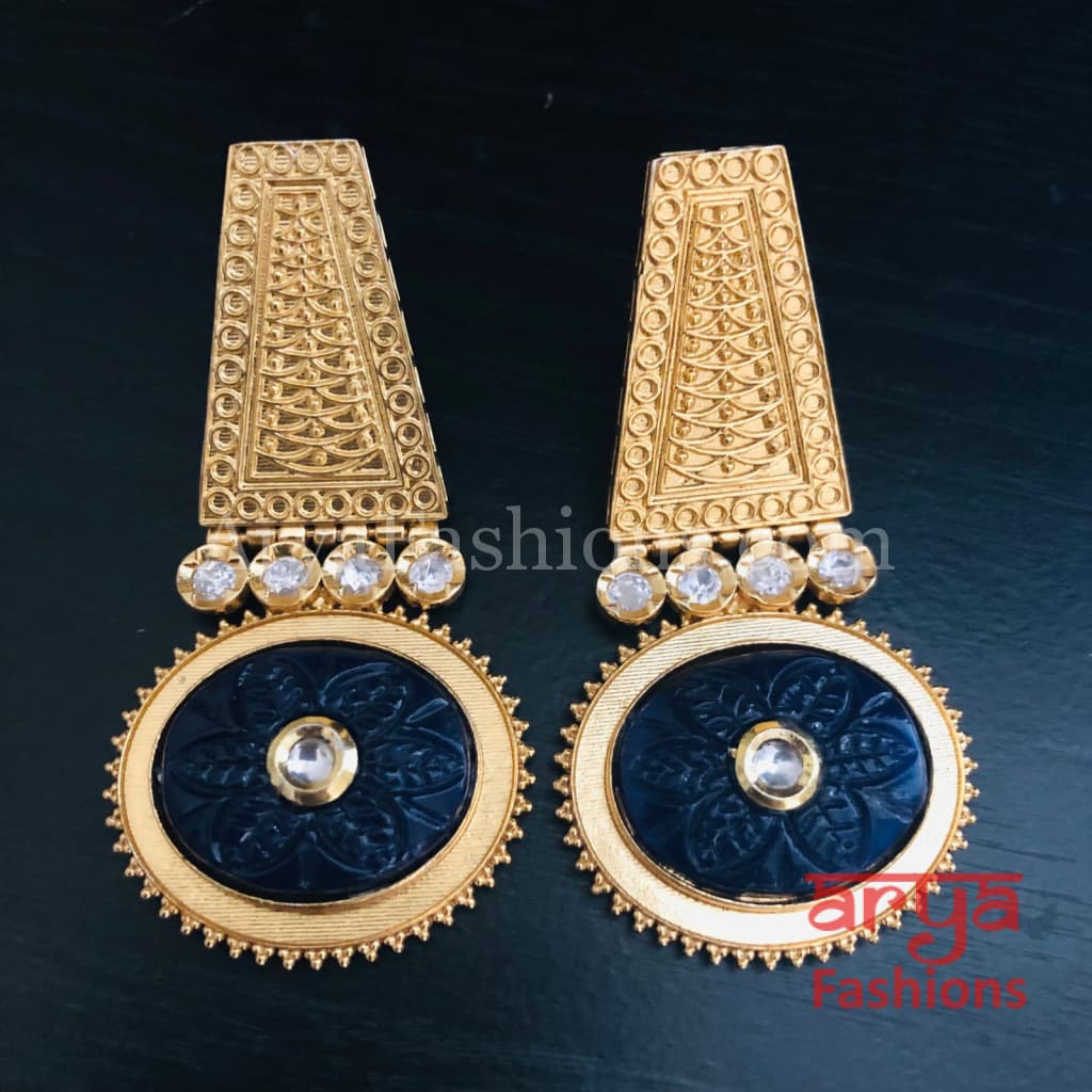 Sabia Kundan Earrings with Handcarved stone/ Amrapali Inspired