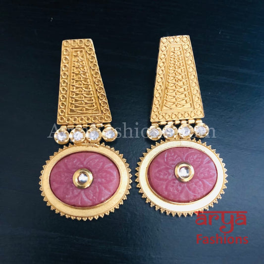 Sabia Kundan Earrings with Handcarved stone/ Amrapali Inspired