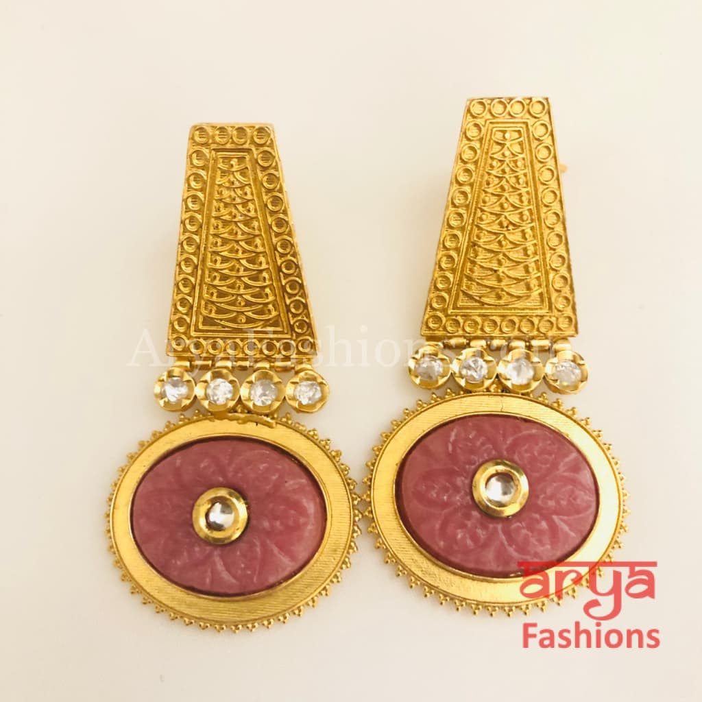 Sabia Kundan Earrings with Handcarved stone/ Amrapali Inspired
