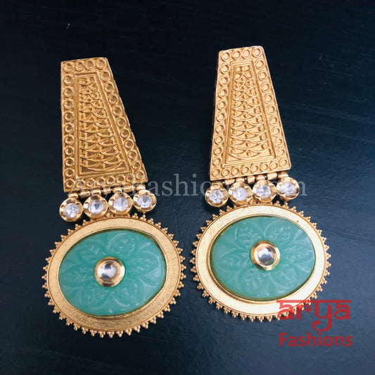 Sabia Kundan Earrings with Handcarved stone/ Amrapali Inspired