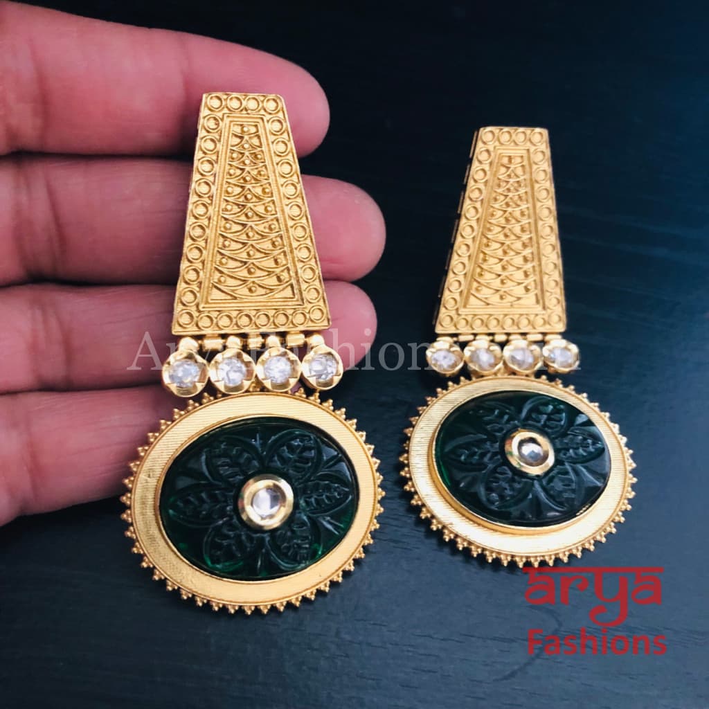 Sabia Kundan Earrings with Handcarved stone/ Amrapali Inspired