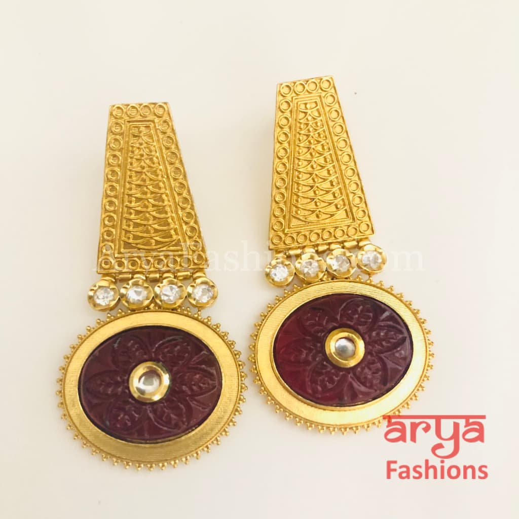 Sabia Kundan Earrings with Handcarved stone/ Amrapali Inspired