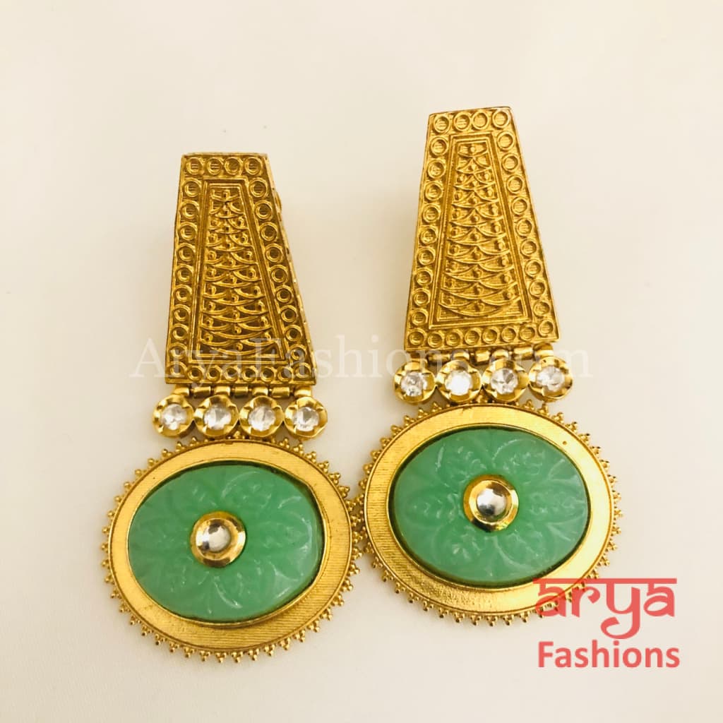 Sabia Kundan Earrings with Handcarved stone/ Amrapali Inspired